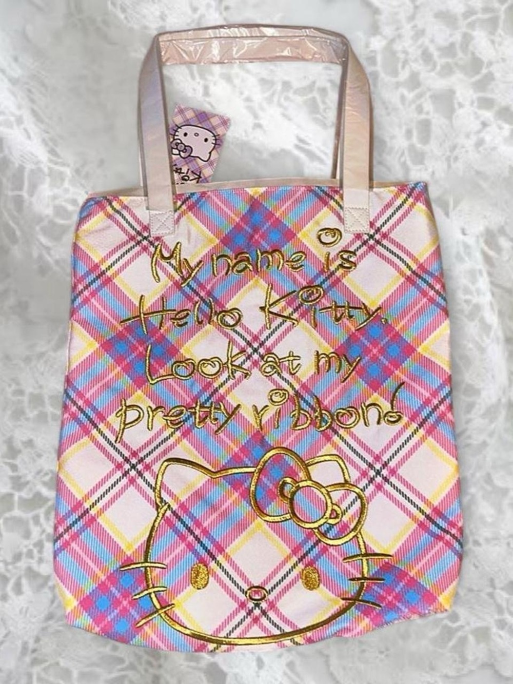 Hello Kitty Pretty Ribbon Tartan Tote Bag 🍎